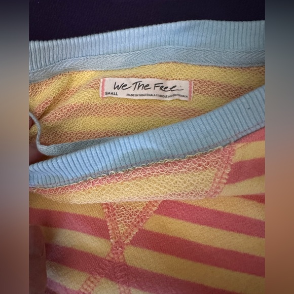 We the Free FP Classic Striped Oversized Crewneck Yellow and Pink NWOT Small - Picture 4 of 8